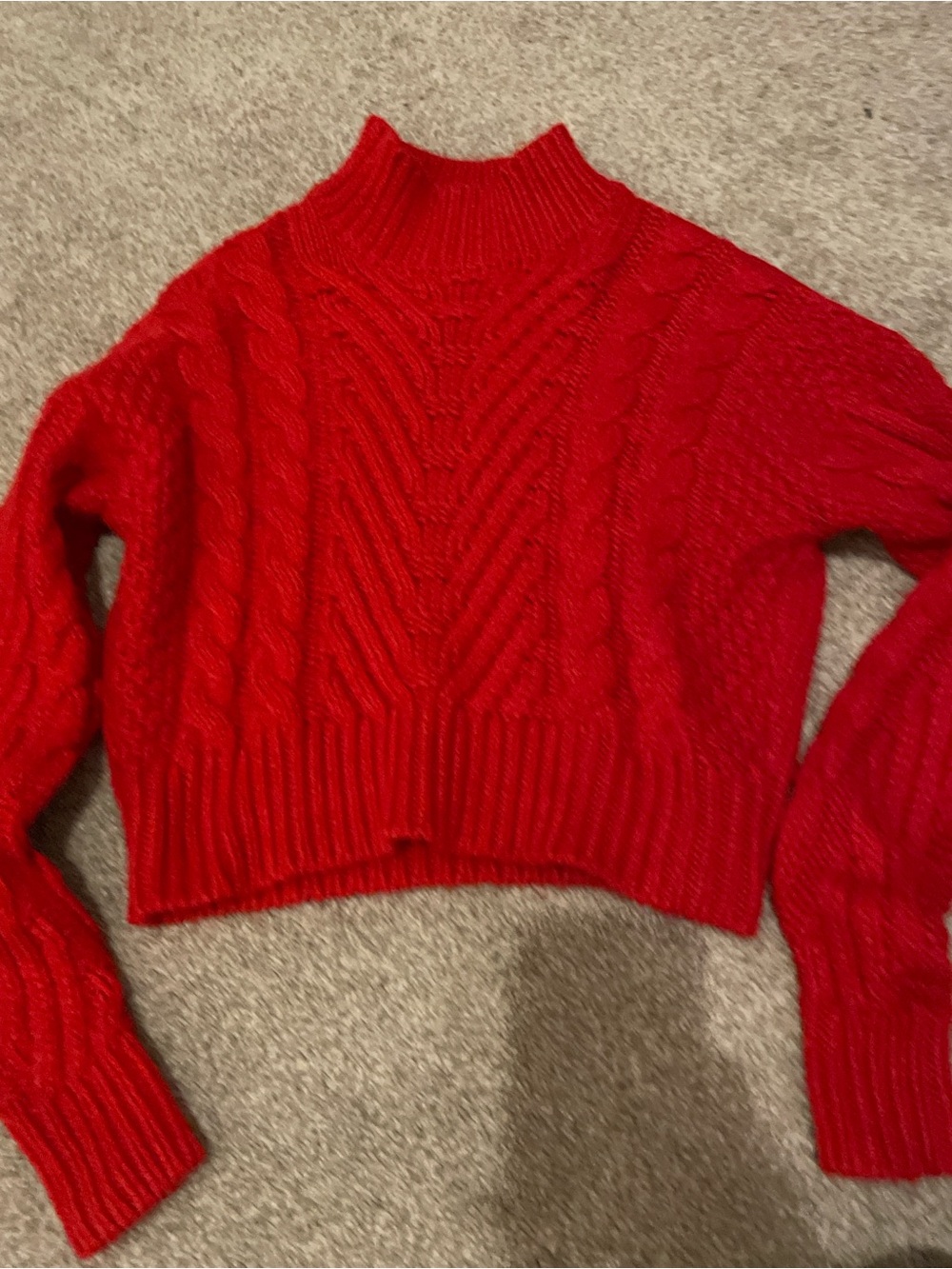 VILA Red Cable-Knit Cropped Turtleneck Sweater